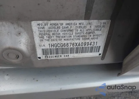 1999 Honda Accord Ex z USA, uszkodzony, nr VIN 1HGCG6676XA099431